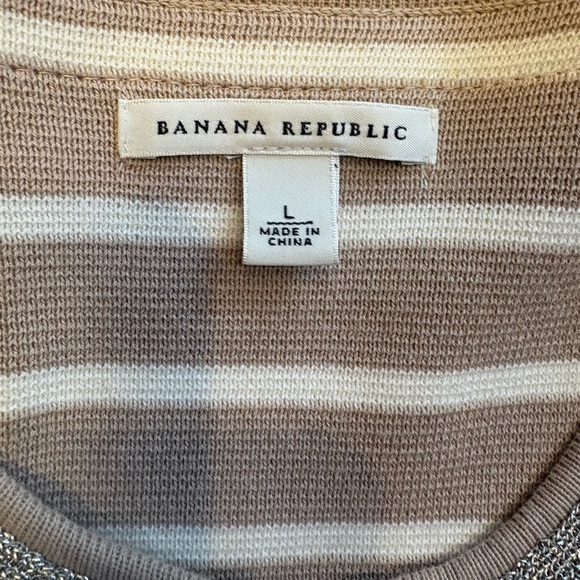 Banana Republic Women’s L Striped Open Front Cardigan Silver Trim Cotton - Picture 8 of 14